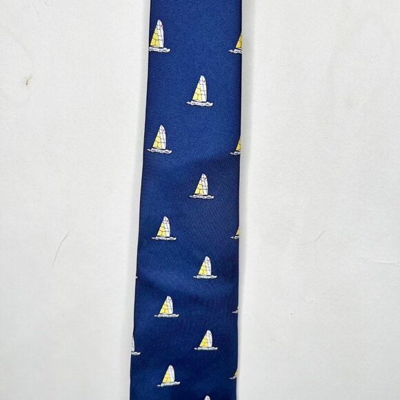 Hampton Hall Ltd. Men’s Neck Tie 3 ½” Hewlett Packard Silk Navy Blue w/ Sailboat - Picture 2 of 10